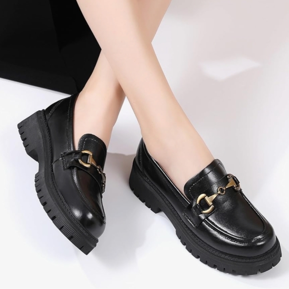 Elegant Black Loafers with Silver Chunky  Accent New No Box